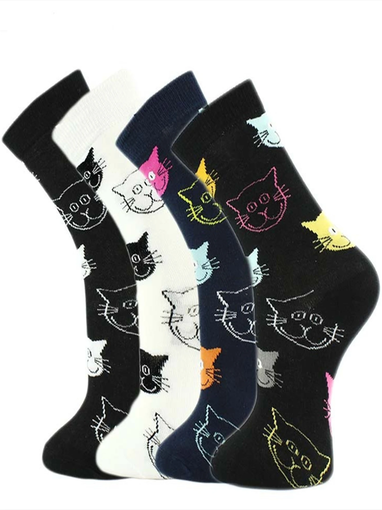 Colorful Cotton Socks Women Fashion Cute Korean Harajuku Cat Print Mid Length Women\'s Socks New Arrival Novelty Funny Socks