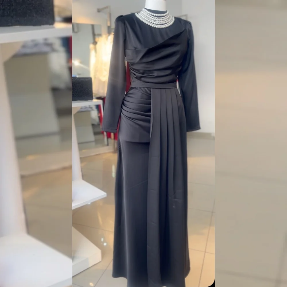 

Customized Classic Jersey Pleat A-line High Collar Long Dresses Bespoke Occasion Modern Style Exquisite