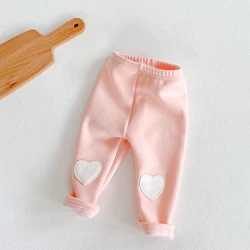 Winter New Baby Pants, Girl Baby Love Patch Patching and Velvet Underpants, Cotton Versatile Pants