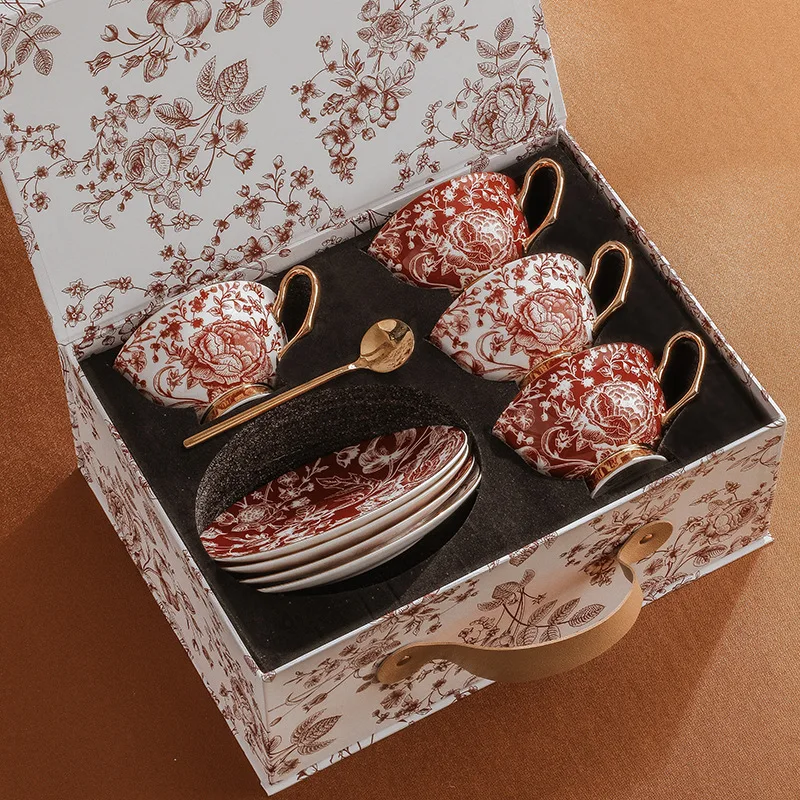 Exquisite Souvenir Bone China Coffee Cup & Saucer Set Creative European Style High Beauty Tea Cup Tea Set for Home Office Gift.