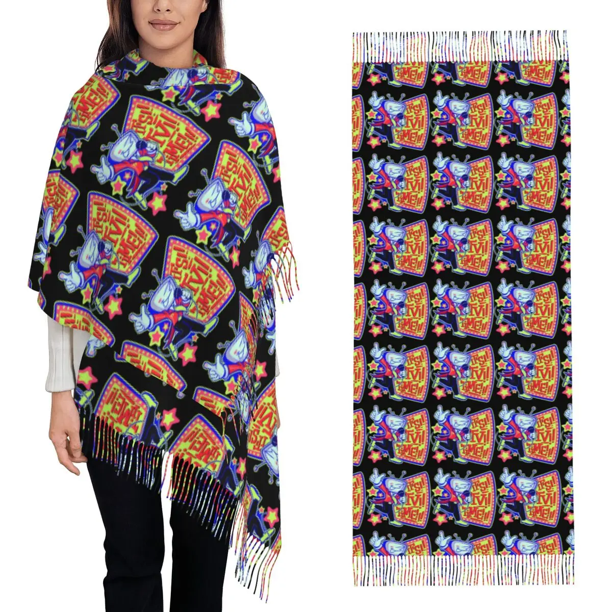 Deltarune Mr Tenna's TV Time Scarf Tassel Scarves Women Soft Warm Shawls and Wraps Long Fall Winter Shawl Wrap
