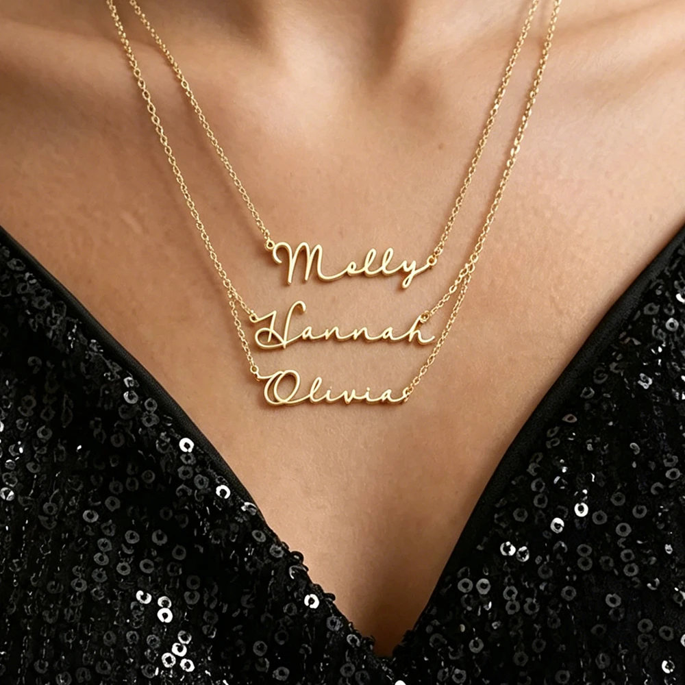 Personalized Cursive Letter Name Necklace Customized Script Pendant Stainless Steel Choker Collar Chain Jewelry Gift For Women