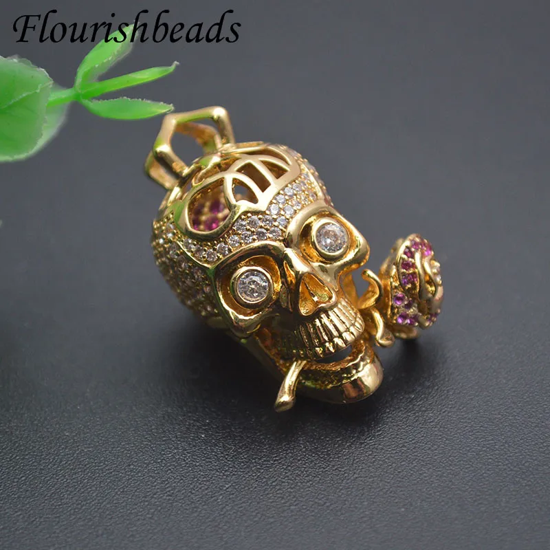 Creative Brass Gold Plated Cave Skull Shape Pendant for Fashion Hip Hop Necklace Jewelry Making Supplies 1-5pcs/lot