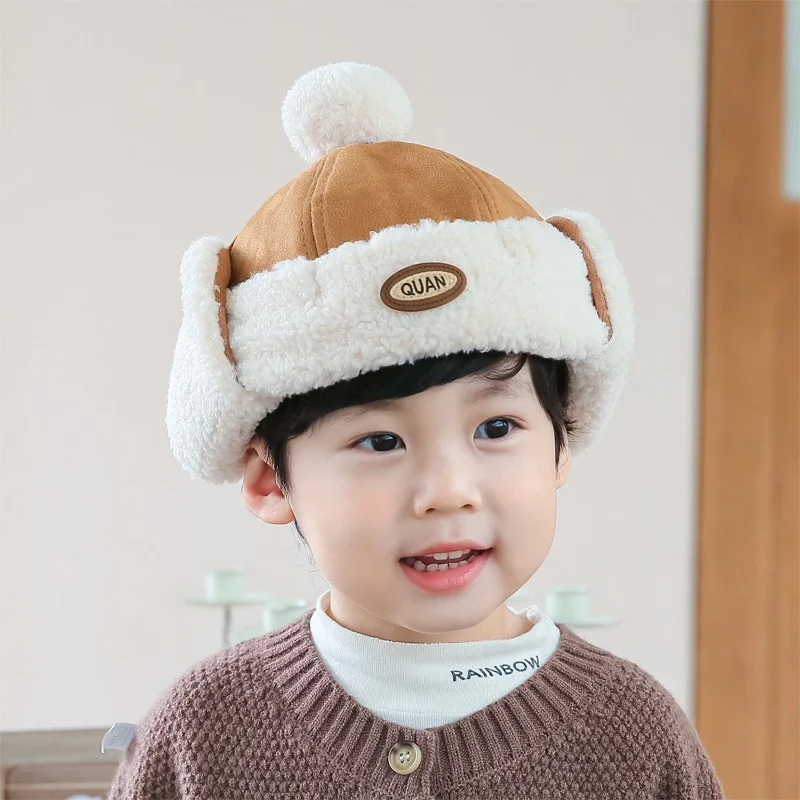 Baby Plush Hats Autumn Winter Warm Ear Protection Cap Infant Boys Girls Bonnet Solid Toddler Kids Warm Earflap Hat