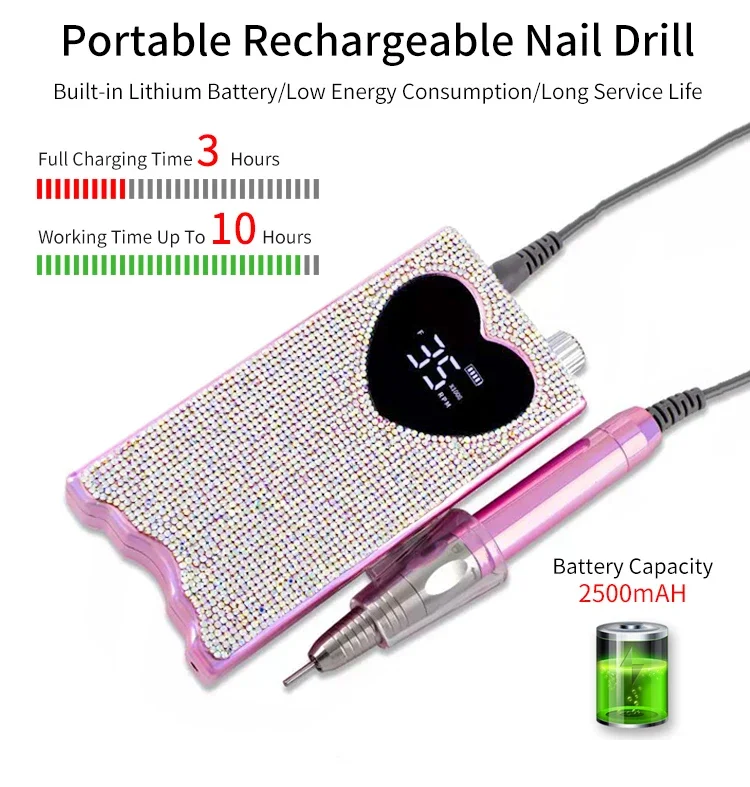 Hot Sale LED Professional Salon Pink Heart Shape UV Nail Lamp Electric Nail Drill 35000 Rpm File Polish Machine Kit Set