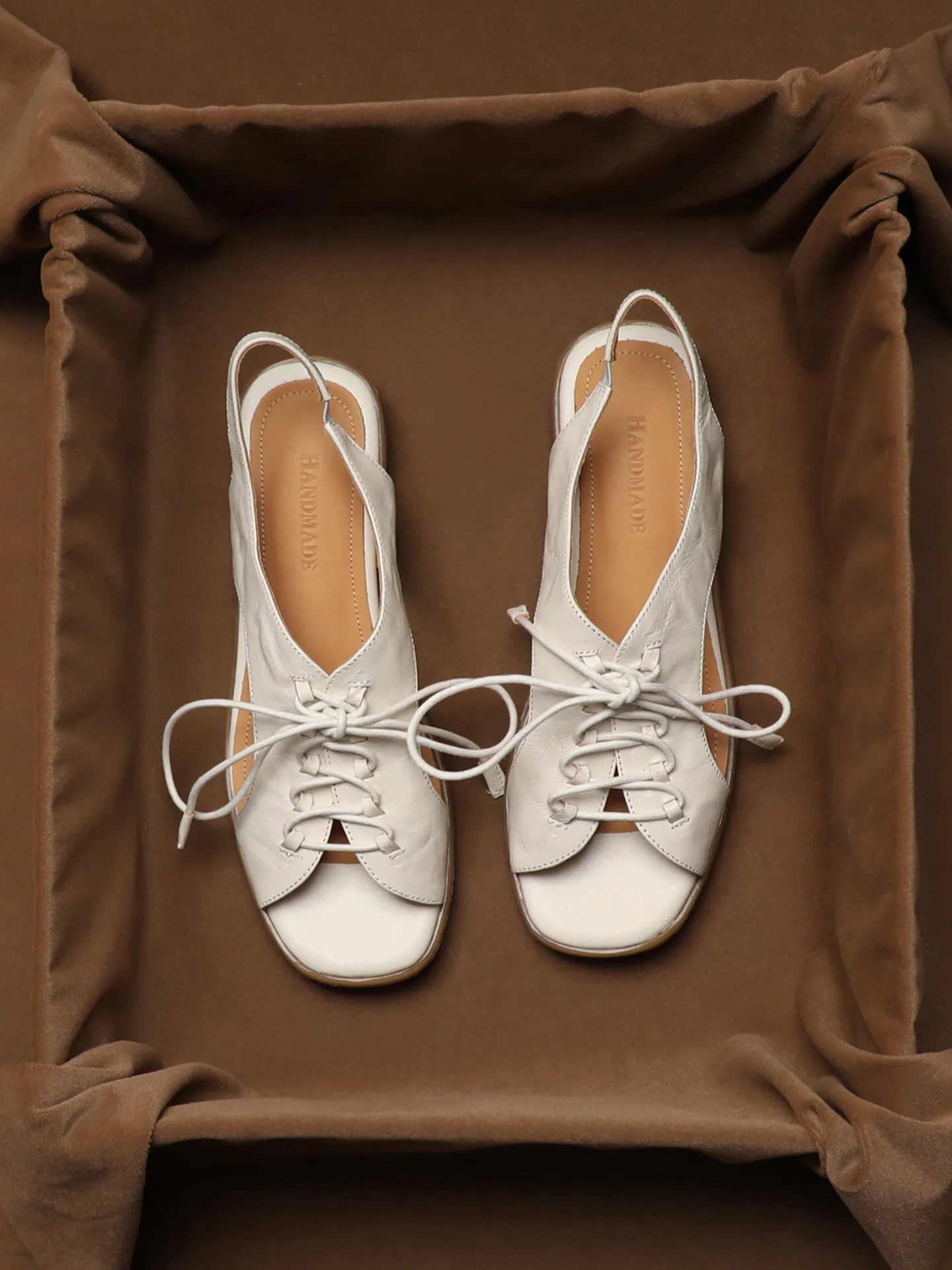 SHOEBOX Retro lace up low heel open toe Roman shoes for women, 2026 summer new item, leather casual sandals with rear strap