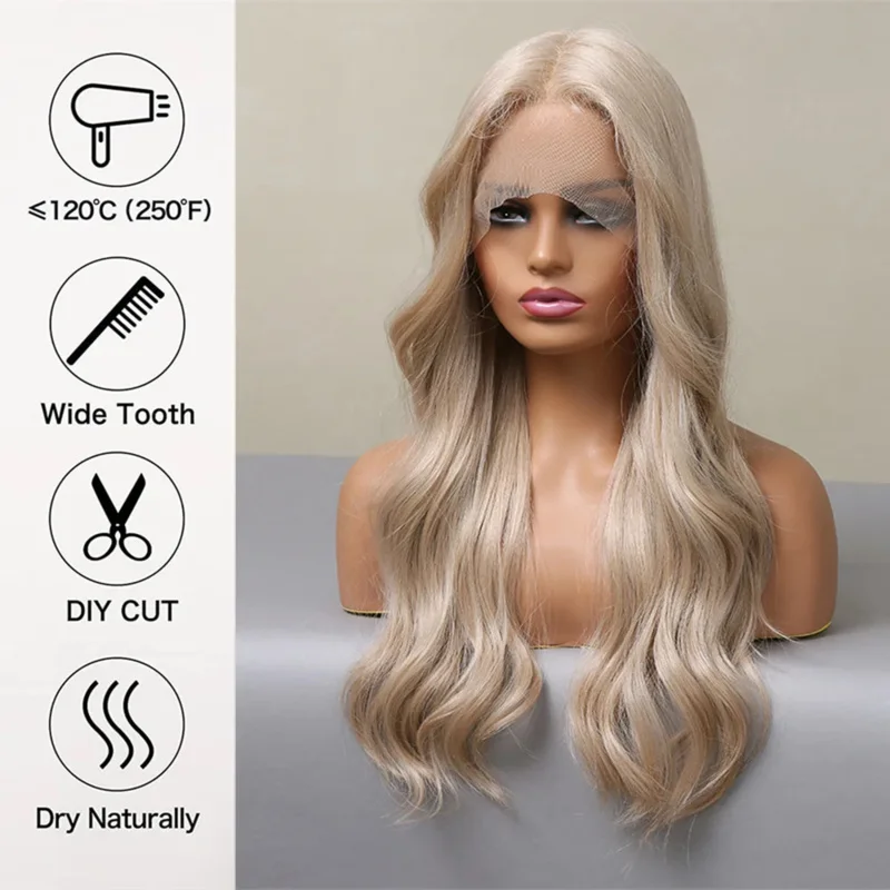 HENRY MARGU Natural Wavy Lace Synthetic Wig Pre Plucked Blonde Long Daily Lace Frontal Hair Wig for Women Cosplay Heat Resistant