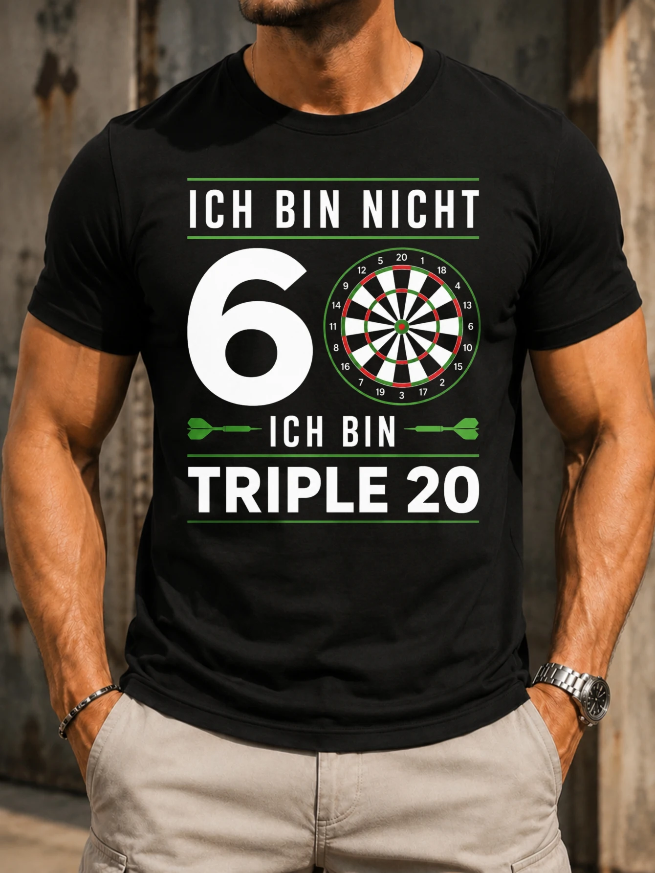 Ich Bin Nicht 60 Ich Bin Triple 20 clean dartboard icon bold  numbers and green stripe birthday  Unisex All T-Shirt