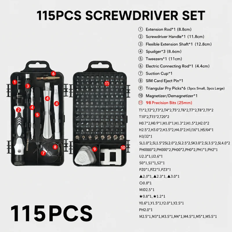 Mini Magnetic Precision Screwdriver Kit 115‑in‑1, Portable Repair Tools for Phone Laptop PC MacBook & Household Use view 5