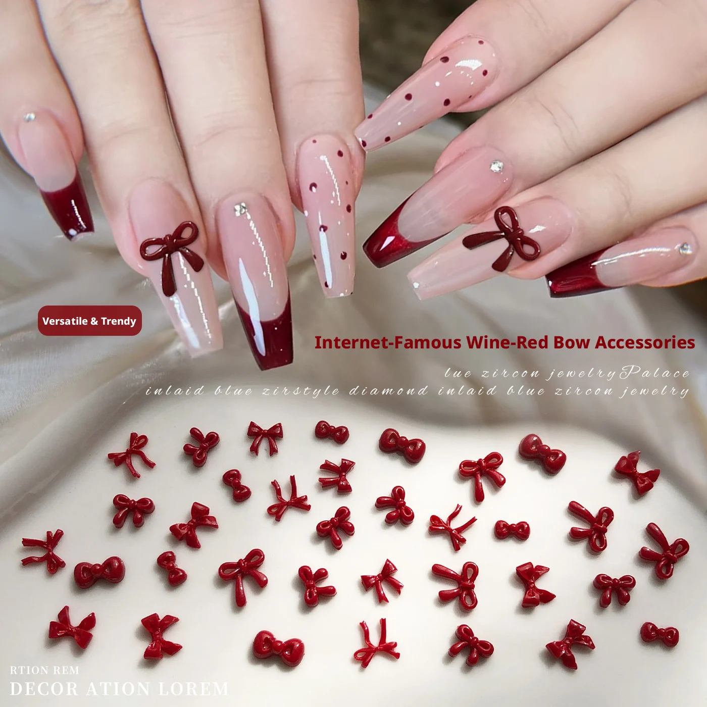 100Pcs Red Bow Nail…