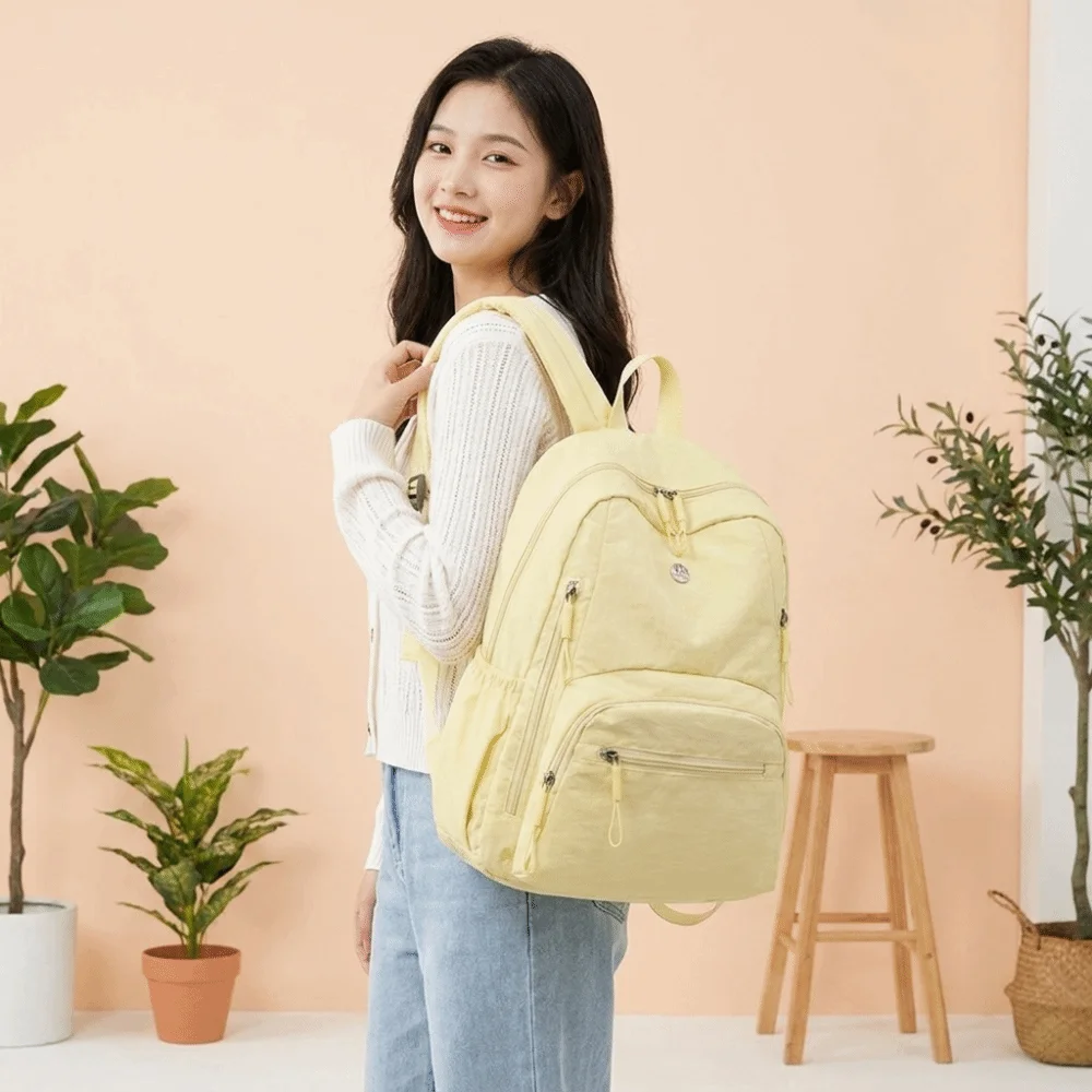 Large Capacity Nylon Backpack Lightweight Secure Zipper Closure Daypack Durable Multiple Compartments School Backpack Student