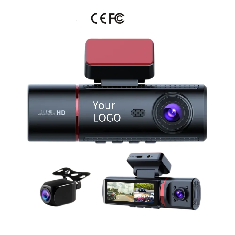 

Pro Front And Inside 4k Adas Dual Camera Ai Wire Police Car Three Channel 64g Memory Card Black Box 3 Lens Dash Cam