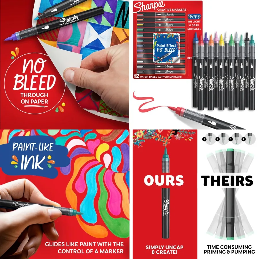 

Креативные маркеры Sharpie, наконечник акриловой кисти на водной основе, разные цвета, 12 шт., идеально подходят для художественных ремесел, занятий, школьных классов