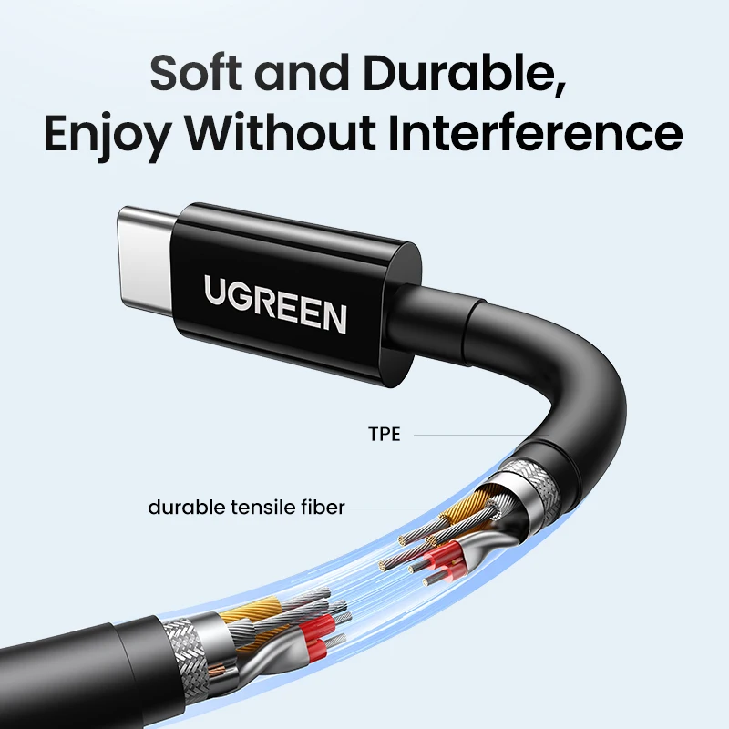 UGREEN Półotwarte przewodowe słuchawki douszne USB typu C 3,5 mm z mikrofonem, przewodowe słuchawki douszne Stereo HiFi, dla większości z gniazdem 3,5 mm — zdjęcie produktu 4
