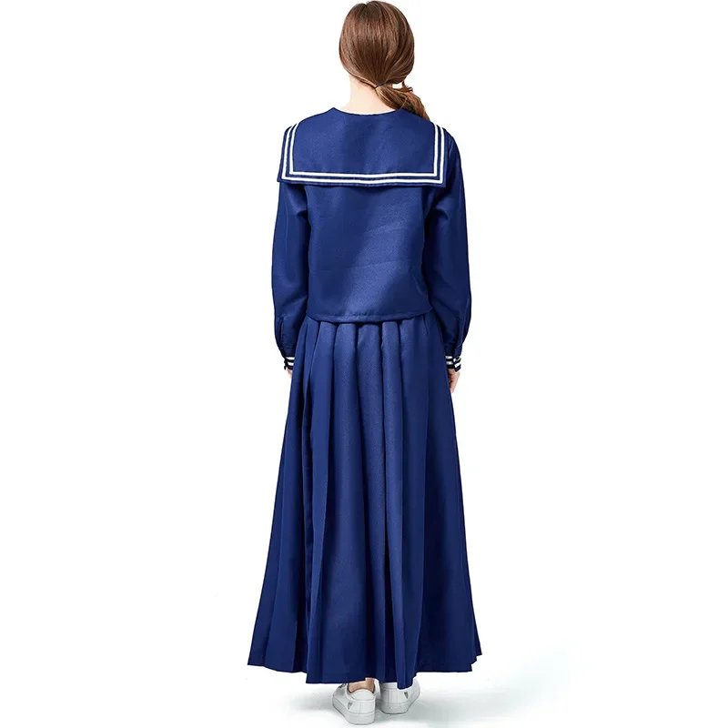 Uniforme de marinero azul JK para mujer, Disfraces de Halloween, Cosplay de Anime, Falda plisada larga azul marino, ropa de actuación para fiesta de Carnaval