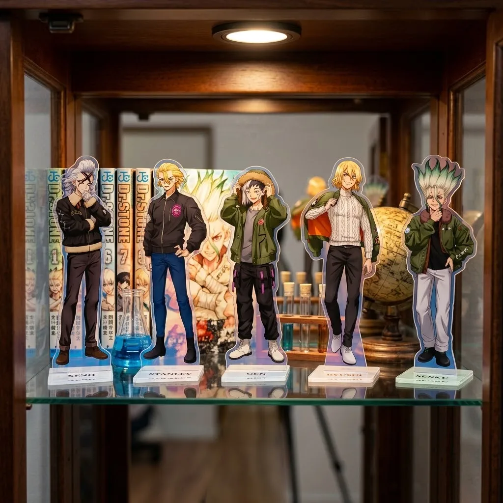 Anime Dr.STONE Acrylic Stand Flight Jacket Ver. Q Character Group Scene Standee Desk Decoration Collectible Gift Keychain