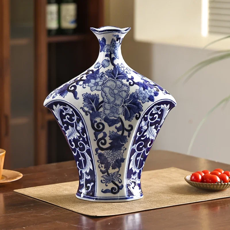 Blue and White Porcelain Vase Ornaments Model Room Villa Hotel Hydroponic Container Tea Room Flower Arrangement Soft Decoration