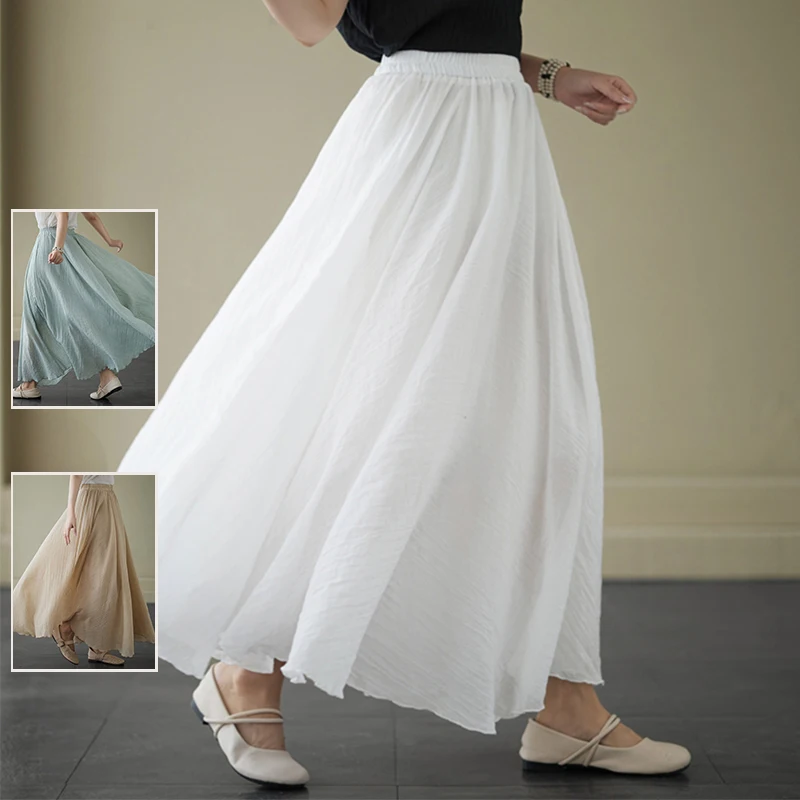

Длинная юбка трапециевидной формы с высокой талией и хлопковой подкладкой, свободные летние юбки для женщин больших размеров, юбки длиной до бедра в пол