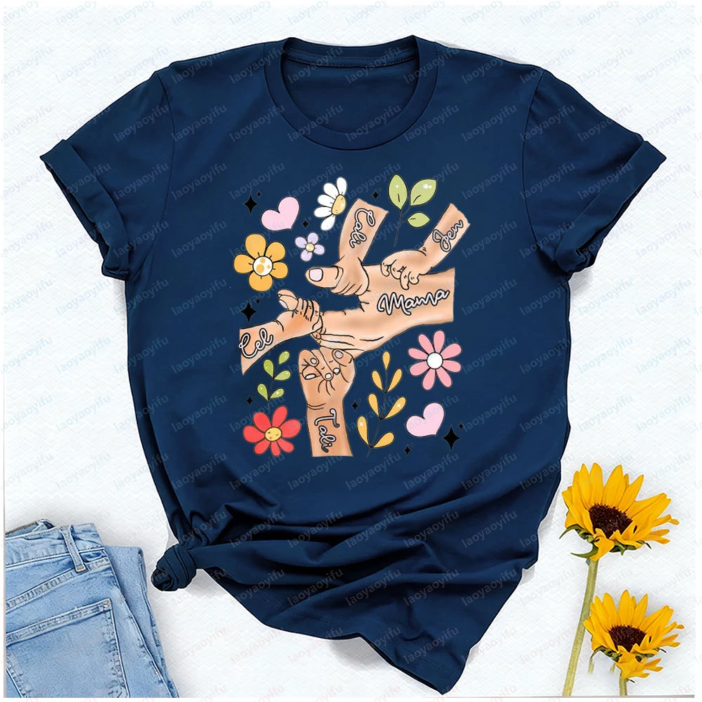 Custom Mother’s Day Shirt Hands Holding Mom Kids T-Shirt Personalized Family Names Unisex Mother's Day Gift Custom Hand Drawing