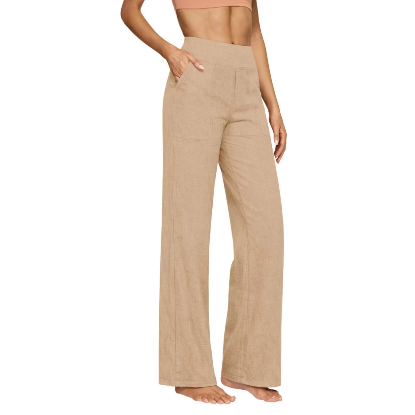 

High Waist Wide Leg Cotton Linen Loose Women's Fashionable Trousers Spring Season Casual Long Pants Trendy Style