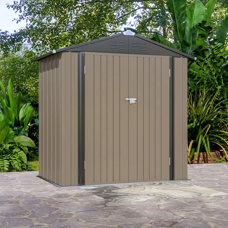 6x4 FT Large Metal Storage Shed - Outdoor Tool Organizer with Sloping Roof, Lockable Door, and Durable Construction