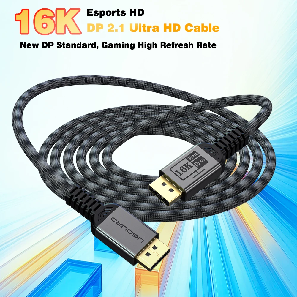 UGOURD DP2.1 Cable 40Gbps DP40 Braided Cord 16K@30Hz HDR G-Sync FreeSync High Refresh Rate 4K240Hz 2K480Hz DisplayPort Cable 10K