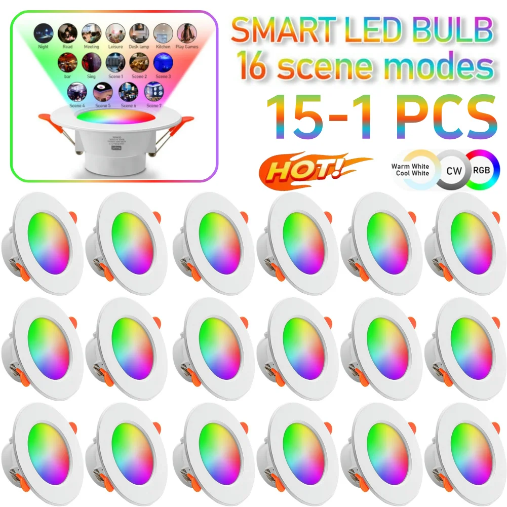 

10W Bluetooth-Compatible RGB Smart Spotlight Recessed Ceiling Lamp Dimmable Recessed Down Light 2700K-6500K for Home Lighting
