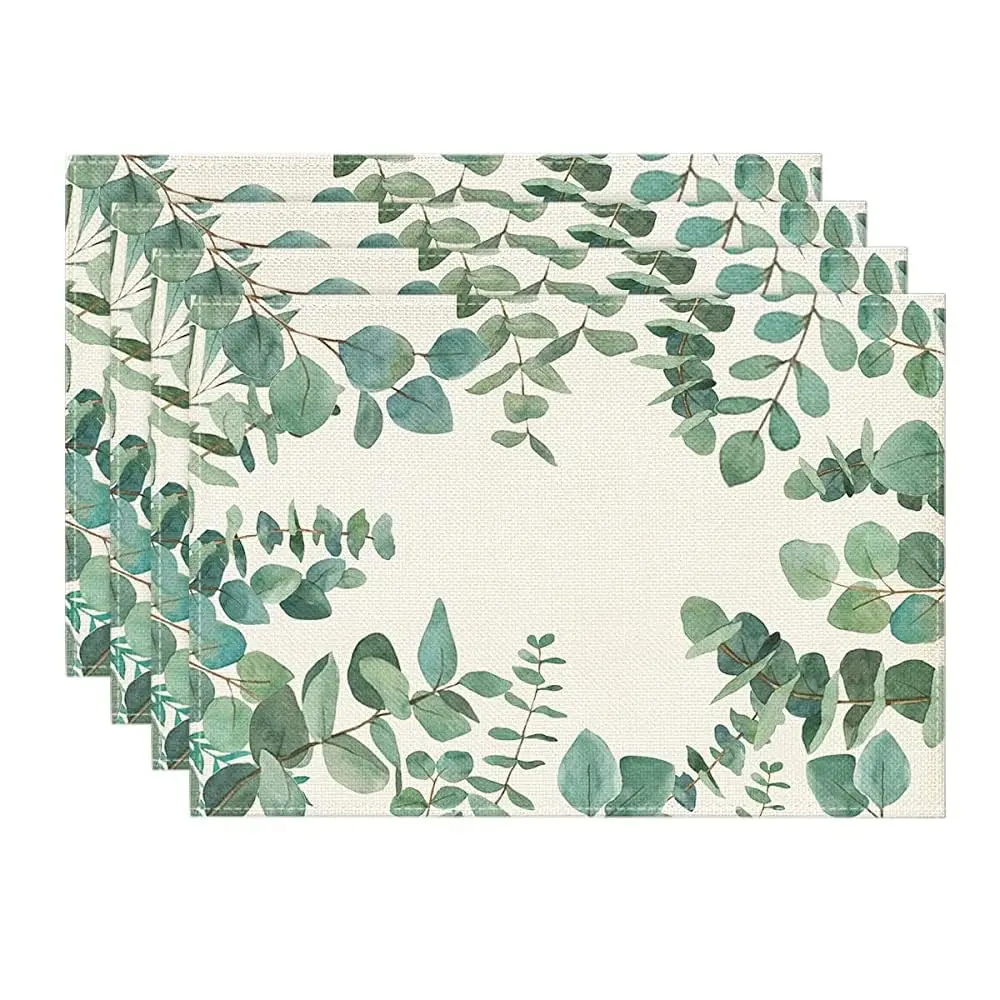 

Washable Table Mats for Dining Table, Eucalyptus Leaves, Summer Placemats for Holiday, Rustic and Vintage, 12x18 Inch, Set of 4