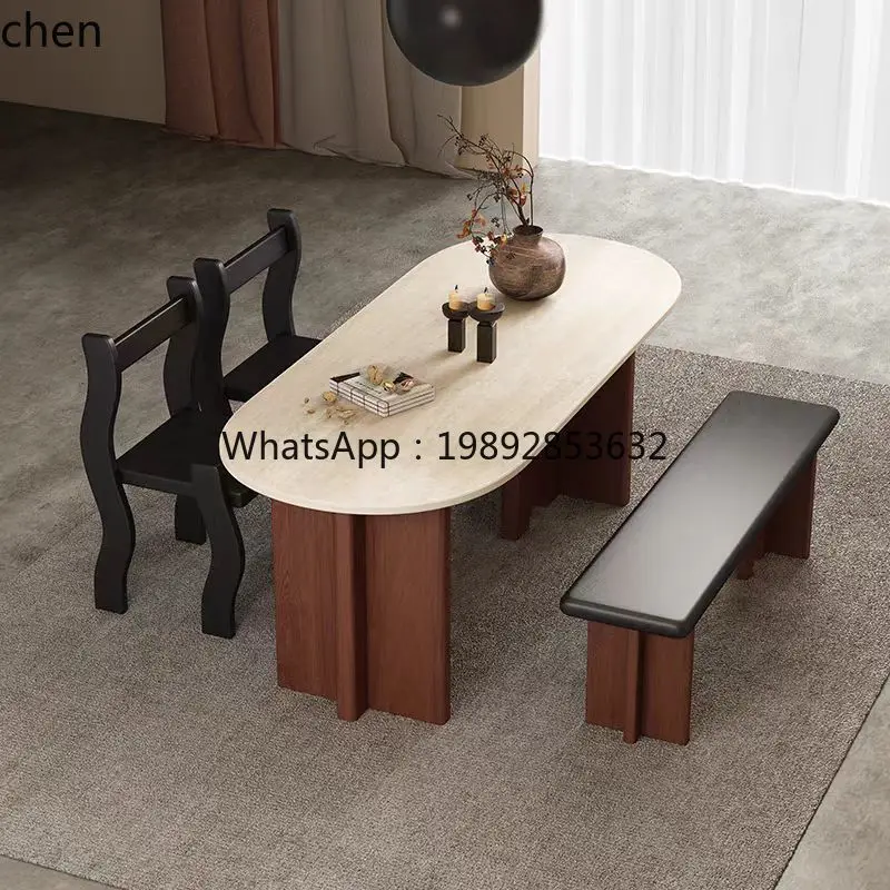 medieval style solid wood travertine modern household dining table ancient art desk