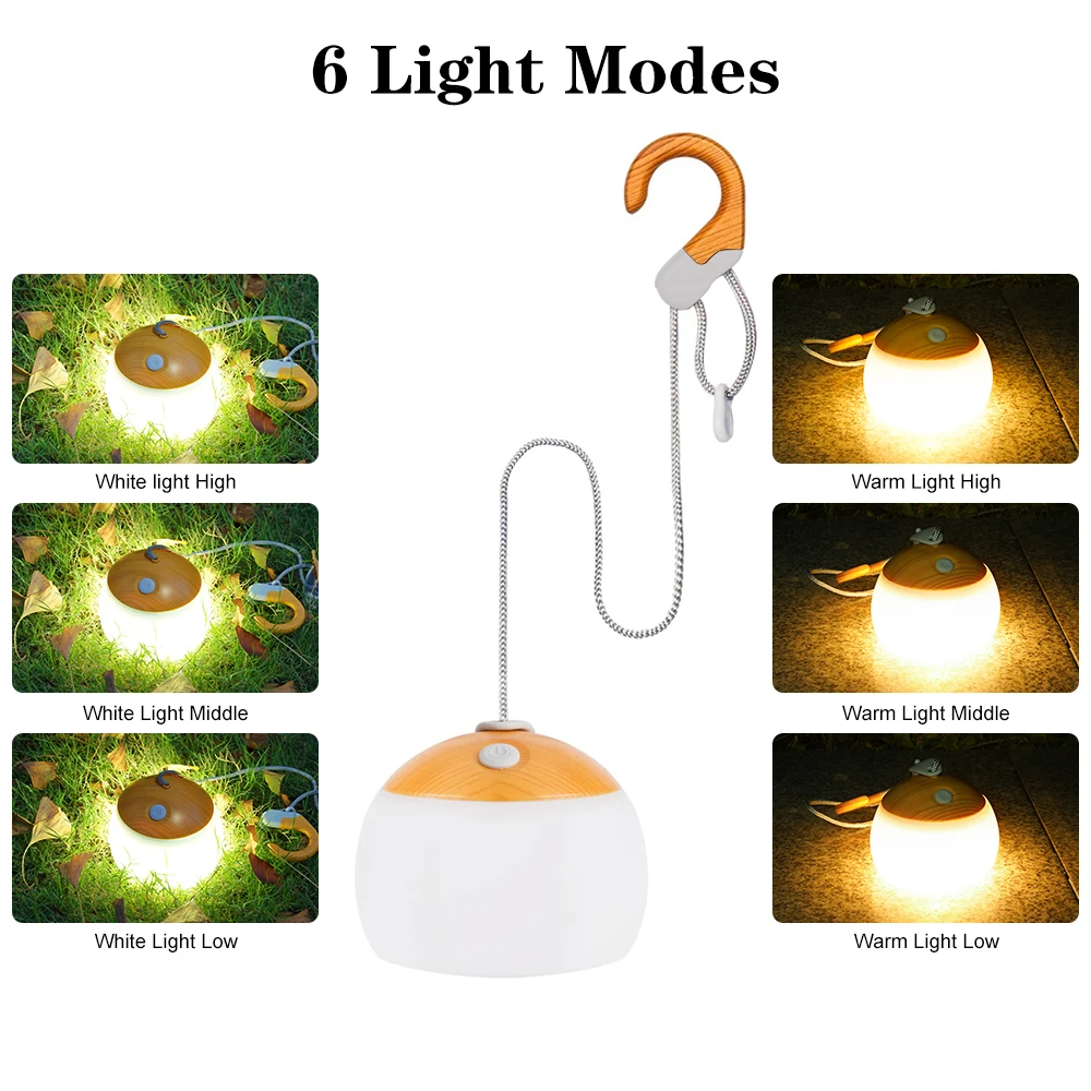 Mini LED Camping Lanterns Type-C Rechargeable 3600mAh Outdoor Hanging Tent Lights Warm White Light Vintage Portable Camp Lights