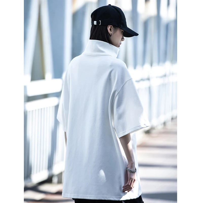 Techwear Turtleneck T-Shirt Men Hip Hop Spring Summer Harajuku Tshirt Loose Short Sleeve Tops Tees Shirts Streetwear