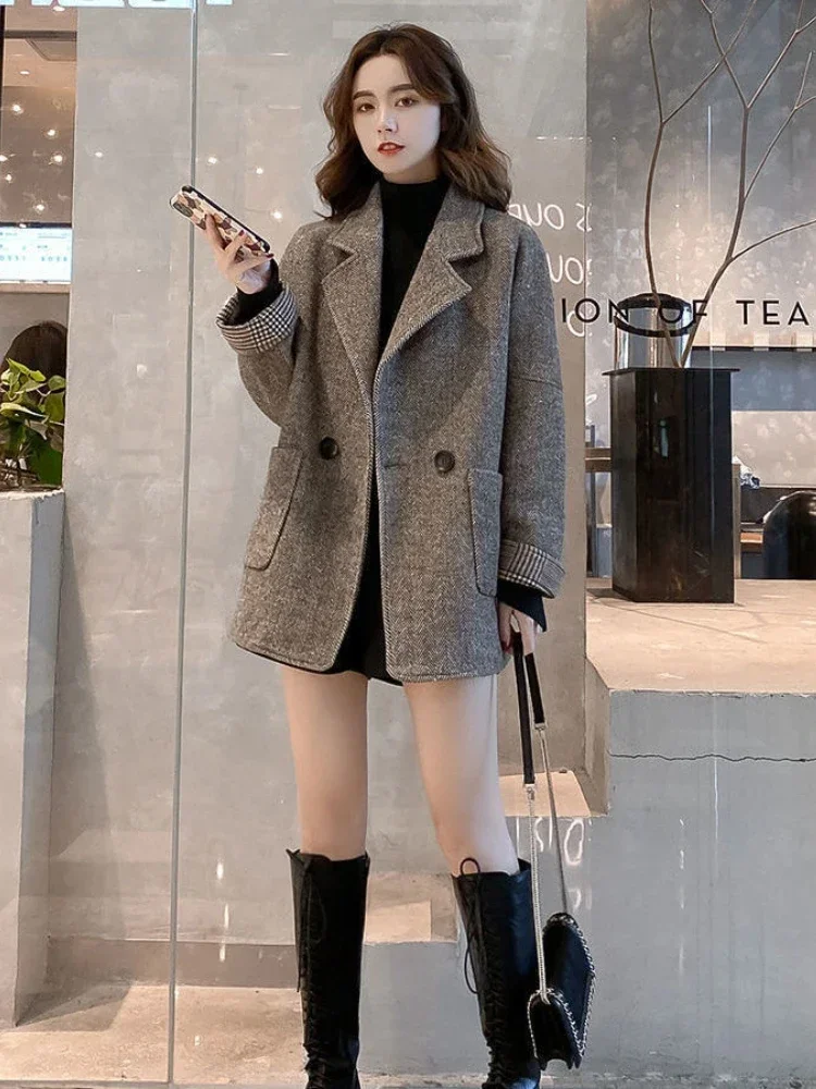 Sigutan Autumn Winter Women Jacket Fashion Lapel Long Sleeve Pockets Loose Warm Trench Coats Female Clothing Wool Blends Tops