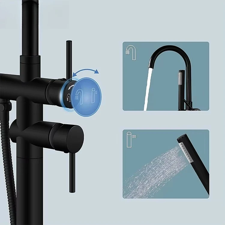 Black Brassl Mounted Free Standing Filler Bath Shower Mixer Upc Floor Stand Shower Set Mixer Freestanding Bathtub Tub Faucet Set