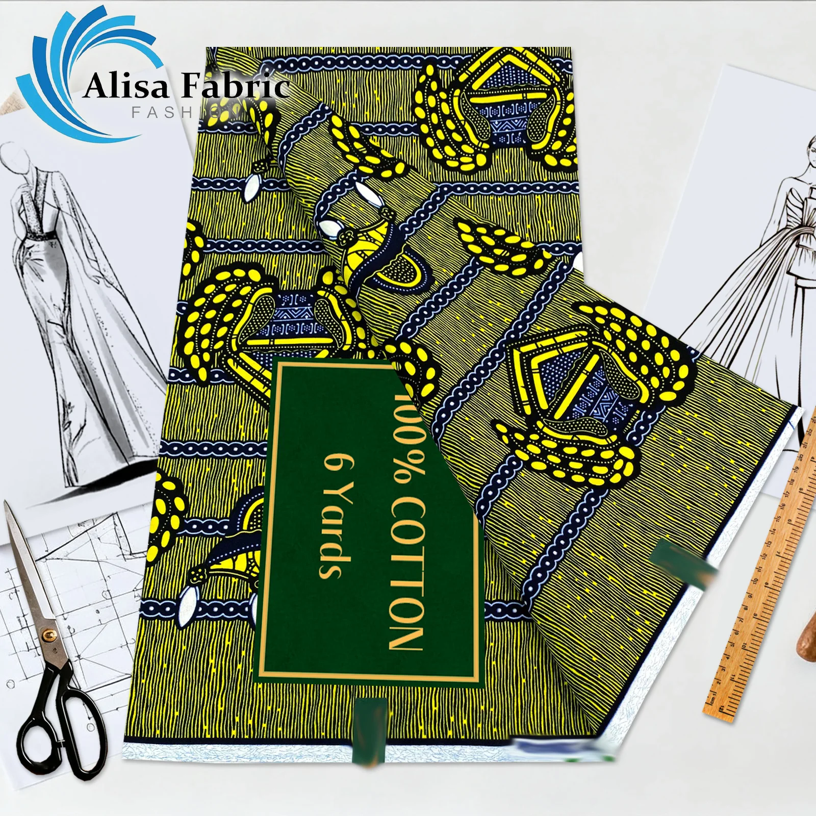 

Африканская восковая ткань, хлопок, 6 ярдов, новые поступления, модное прочное плетение премиум-класса, идеально подходящее для индивидуальных нарядов