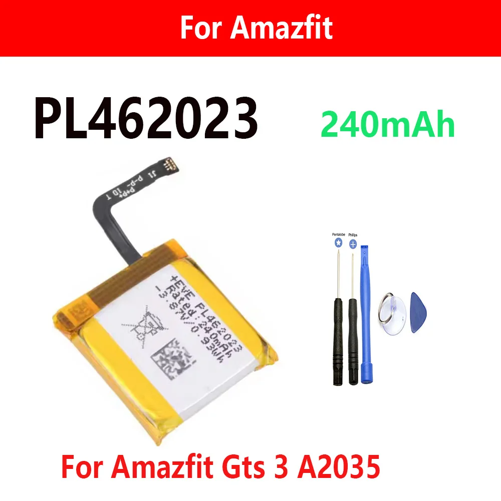 Original Battery 240mAh PL462023 Polymer Li-Ion Battery Cell For Amazfit Gts 3 A2035 Smart Sports Watch + Free Tools