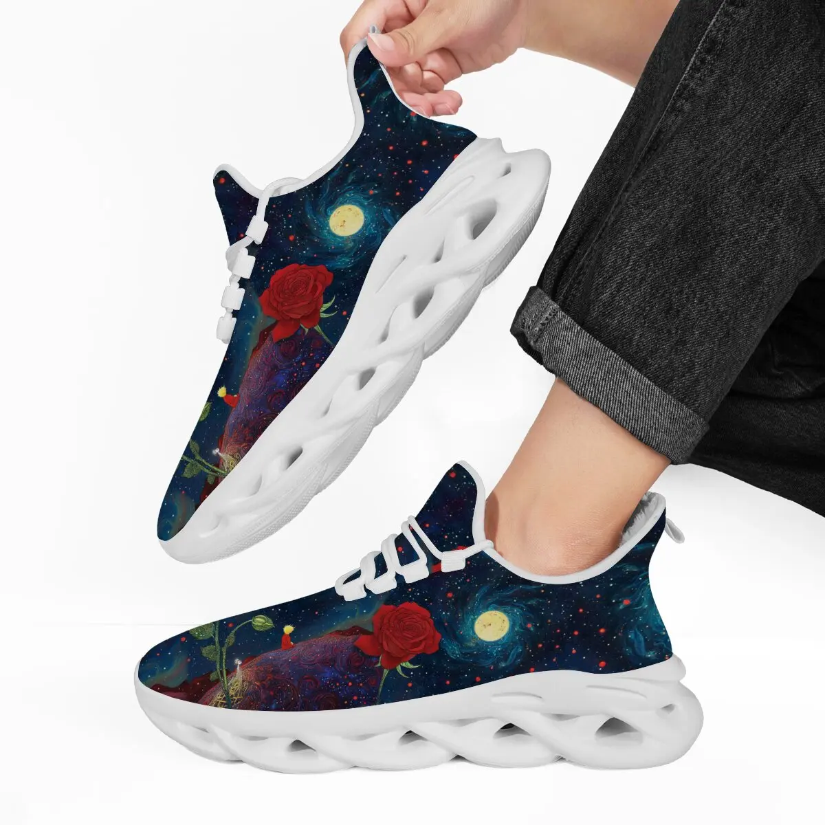 

Fleece Lined Sports Shoes with Little Prince Rose Starry Sky Print Fashion Men's Outdoor Lightweight Sneakers Casual Flats