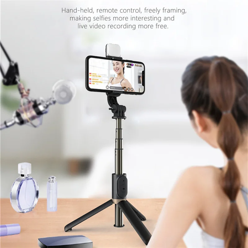 FANGTUOSI 2022 جديد لاسلكي Selfie عصا بلوتوث قابلة للطي ترايبود مع غالق بلوتوث ملء ضوء سبائك الألومنيوم Selfie Stck