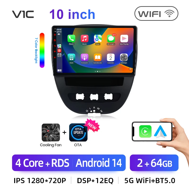Junsun Draadloze CarPlay voor Apple Auto Radio Stereo voor Peugeot 107 Toyota Aygo Citroen 2005-2014 GPS TouchScreen multimedia