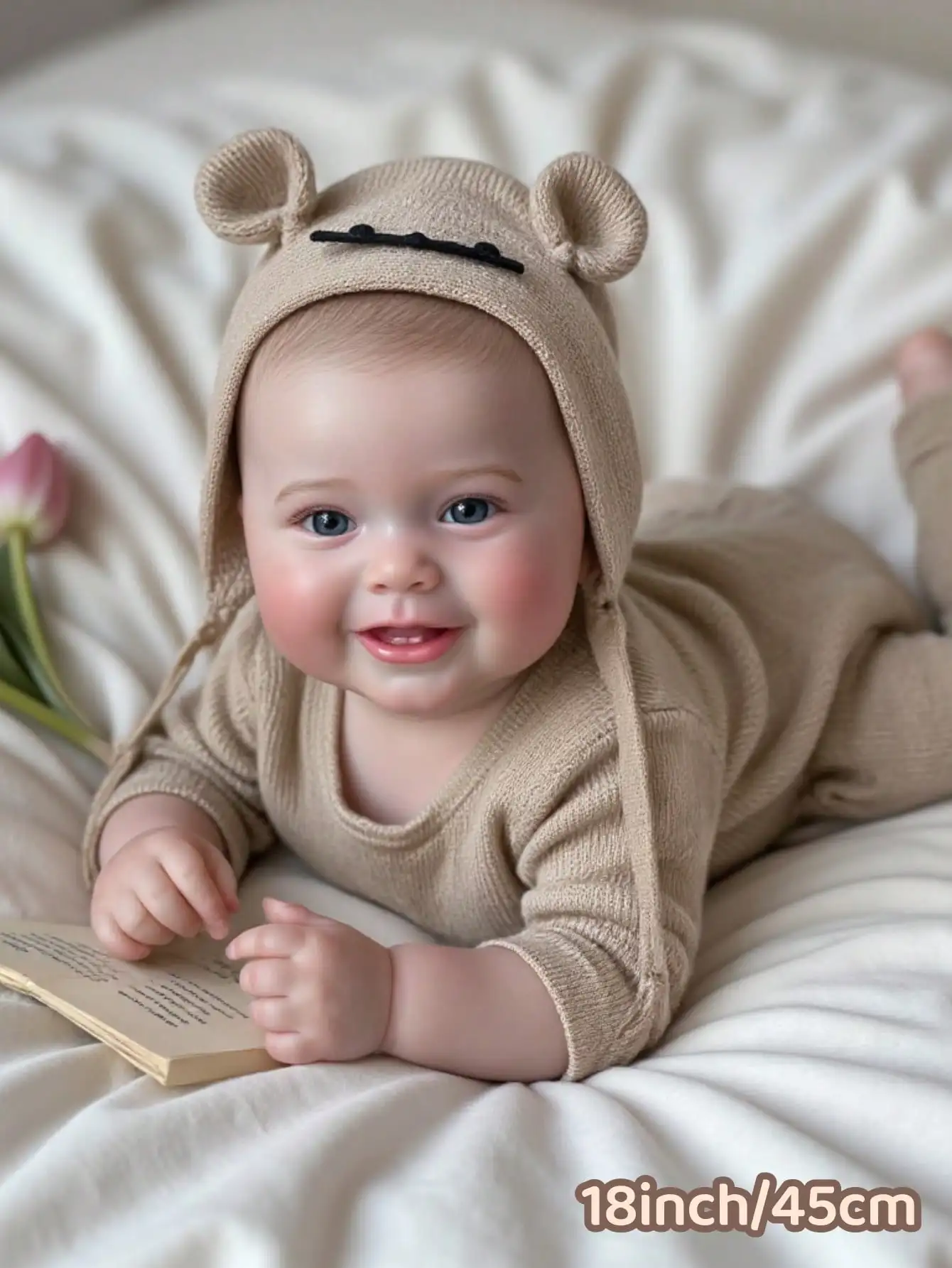 

Saskia 18 Inch Lifelike Kodi Waterproof Reborn Boy Vinyl Baby Hand Painted Details Accessories Art Doll Birthday Gift