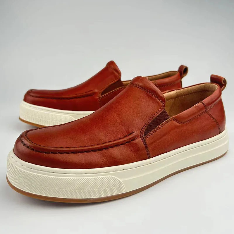 YETTIES 2025 Men's Casual Sports Shoes Leather Thick Soled White Board Shoes Gift  Leisure loafers