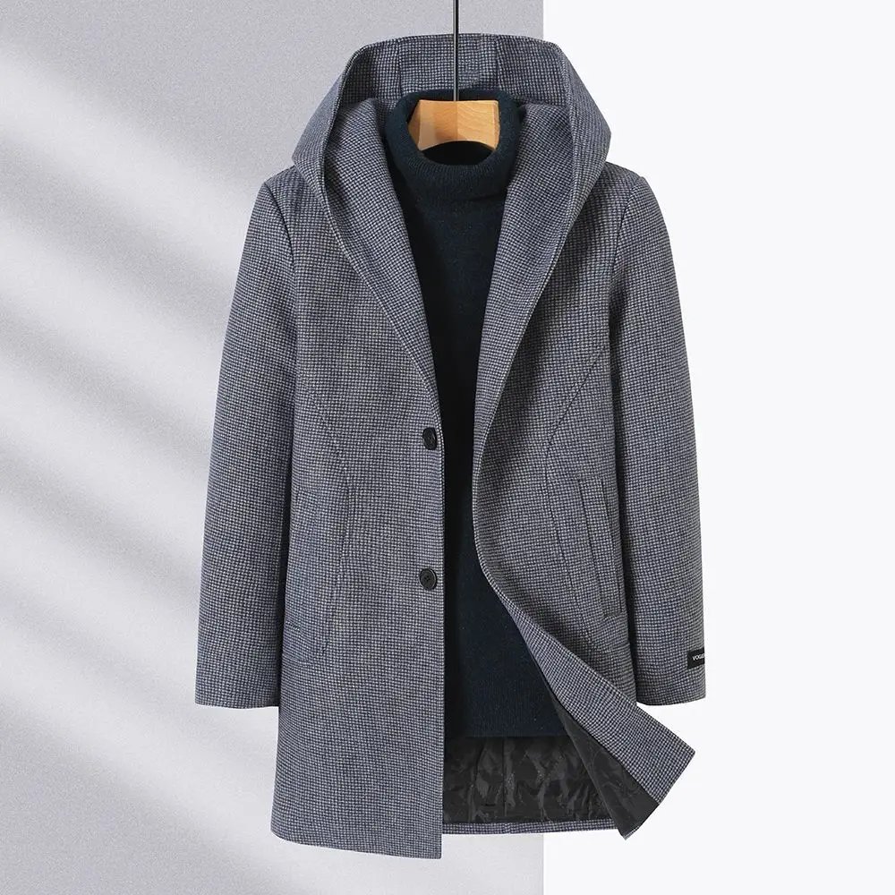 

Men's Woolen Coat Mid-Length Thiened Cotton Warm Winter Faionable Korean Sle Slim Fit New Model Polyester Fiber