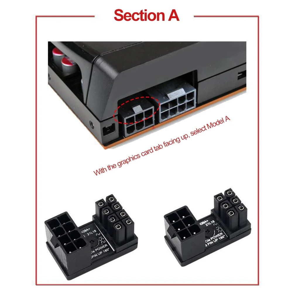 GPU Power Board 6 Pin GPU Power Connector Turn Connector 8 Pin 180 Degree Angle for PC Computer Graphics Card