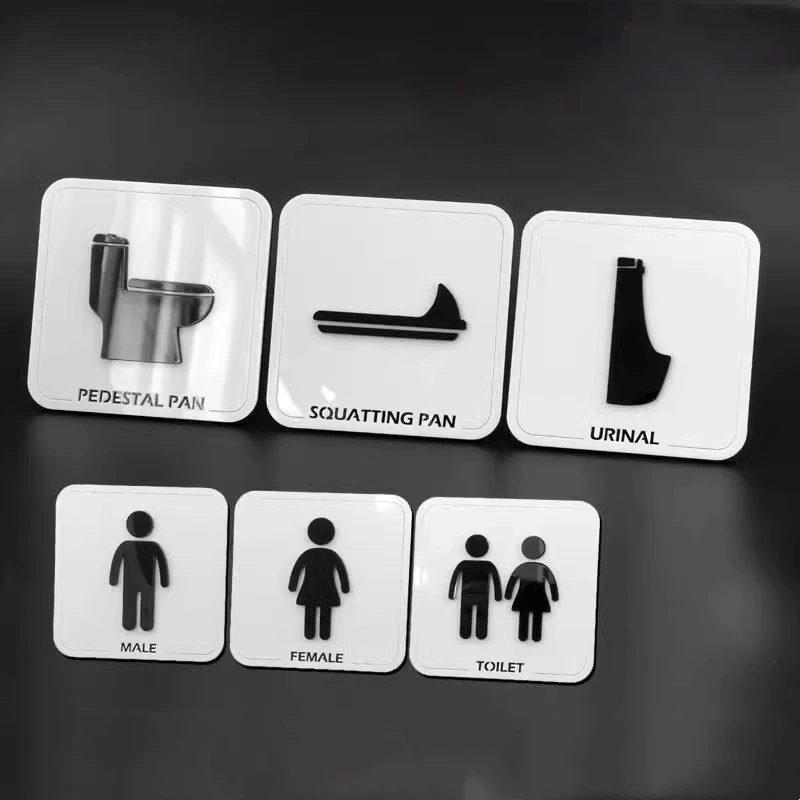 

Squatting Toilet Sitting Toilet Door Sign Restroom Bathroom Signage Warm Reminder Sign for Men and Women Signage Toilet Urinal