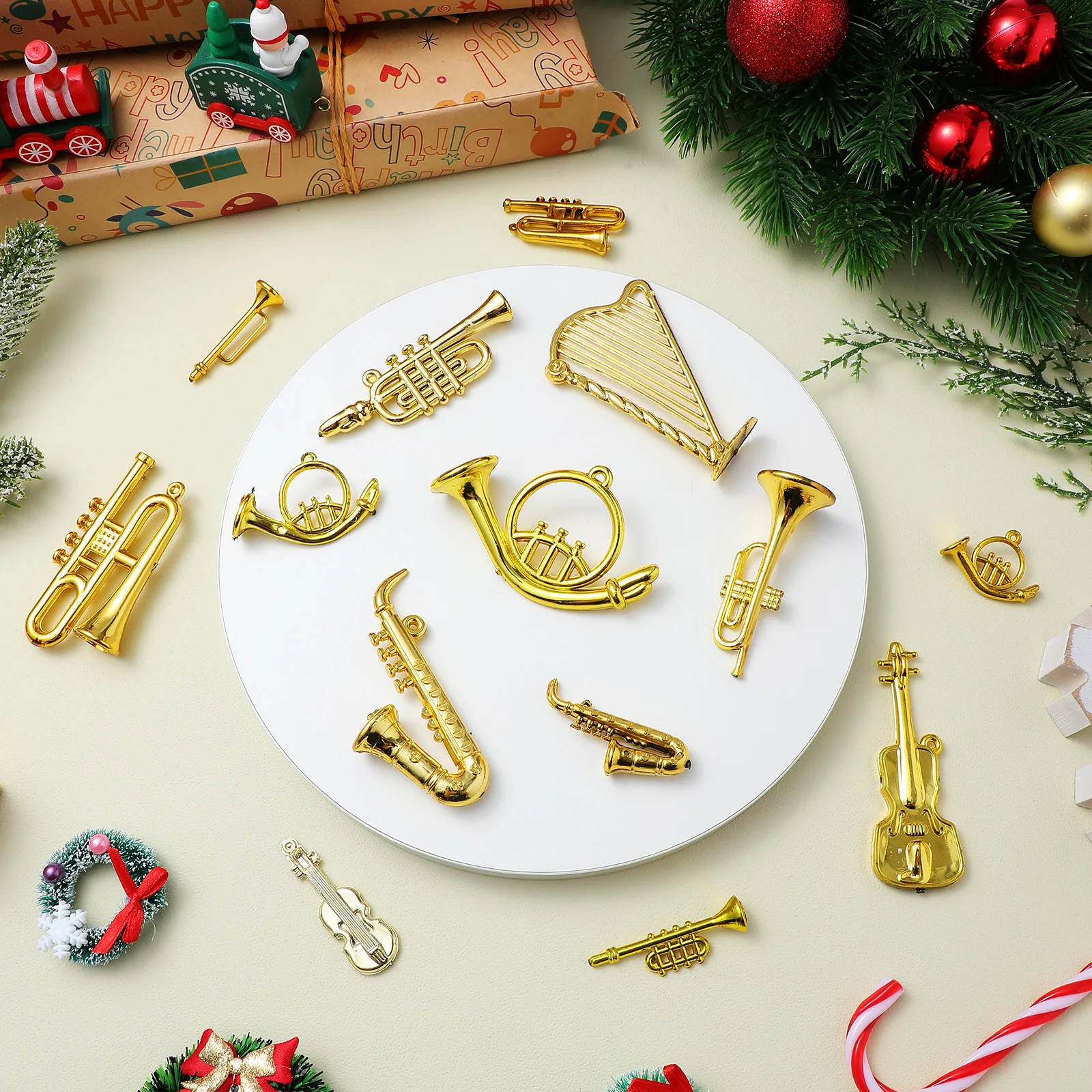 

14pcs Christmas Tree Decoration Small Ornaments Mini Instruments Kit Xmas Miniatures Decor Holiday Party Favors Tiny Acrylic