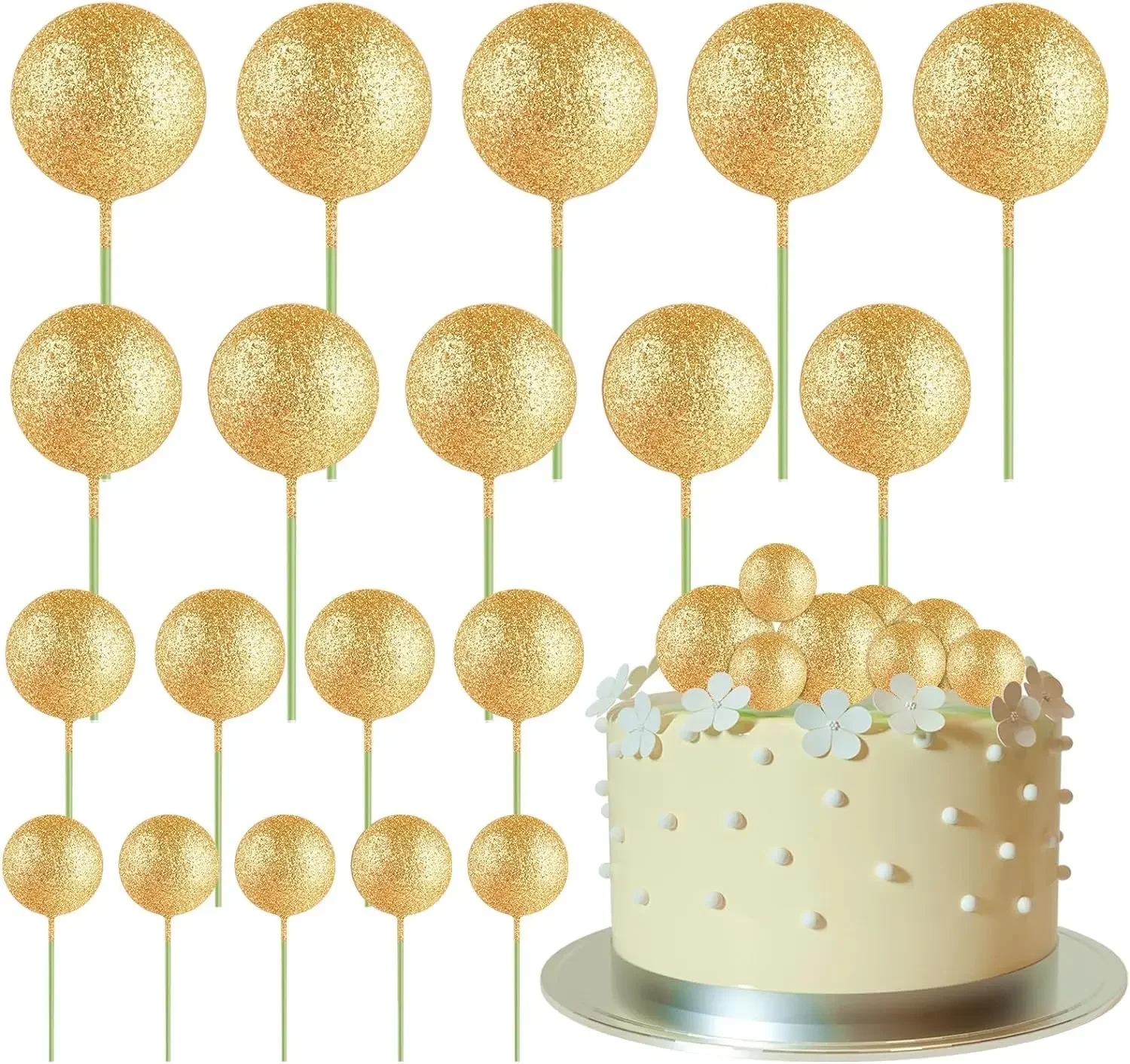 20-teilige Mini-Ballon-Kuchenaufsatz-Dekorationen mit goldenen Kugelpicks – festliche Kuchendekoration für Feiern