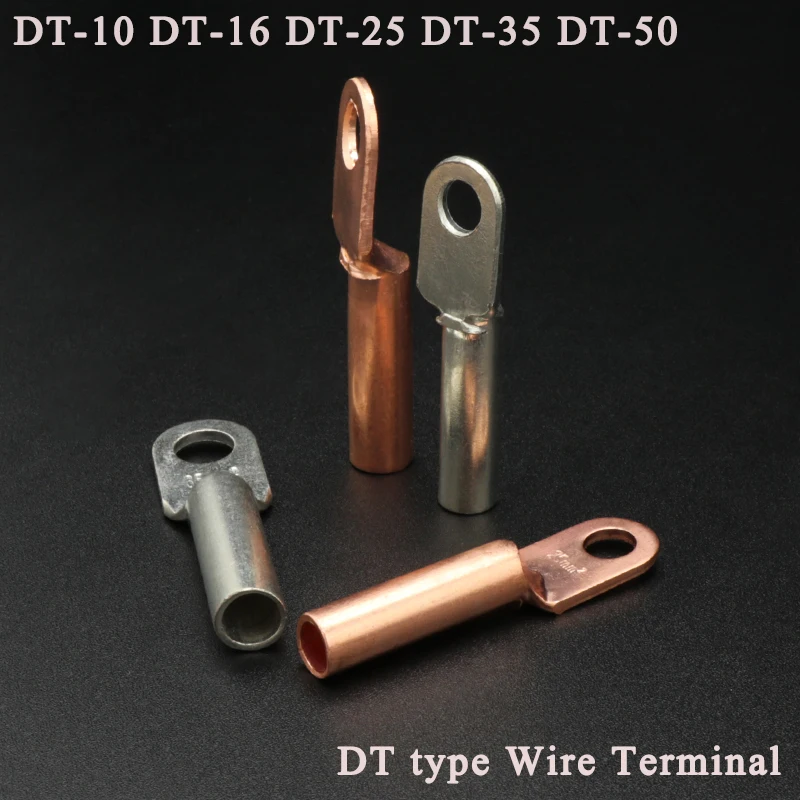 Wire Crimp Connector Car Auto Copper Terminal Block DT-10/16/25/35/50 Battery Cable Crimp Terminals Soldered Copper Crimp Lugs