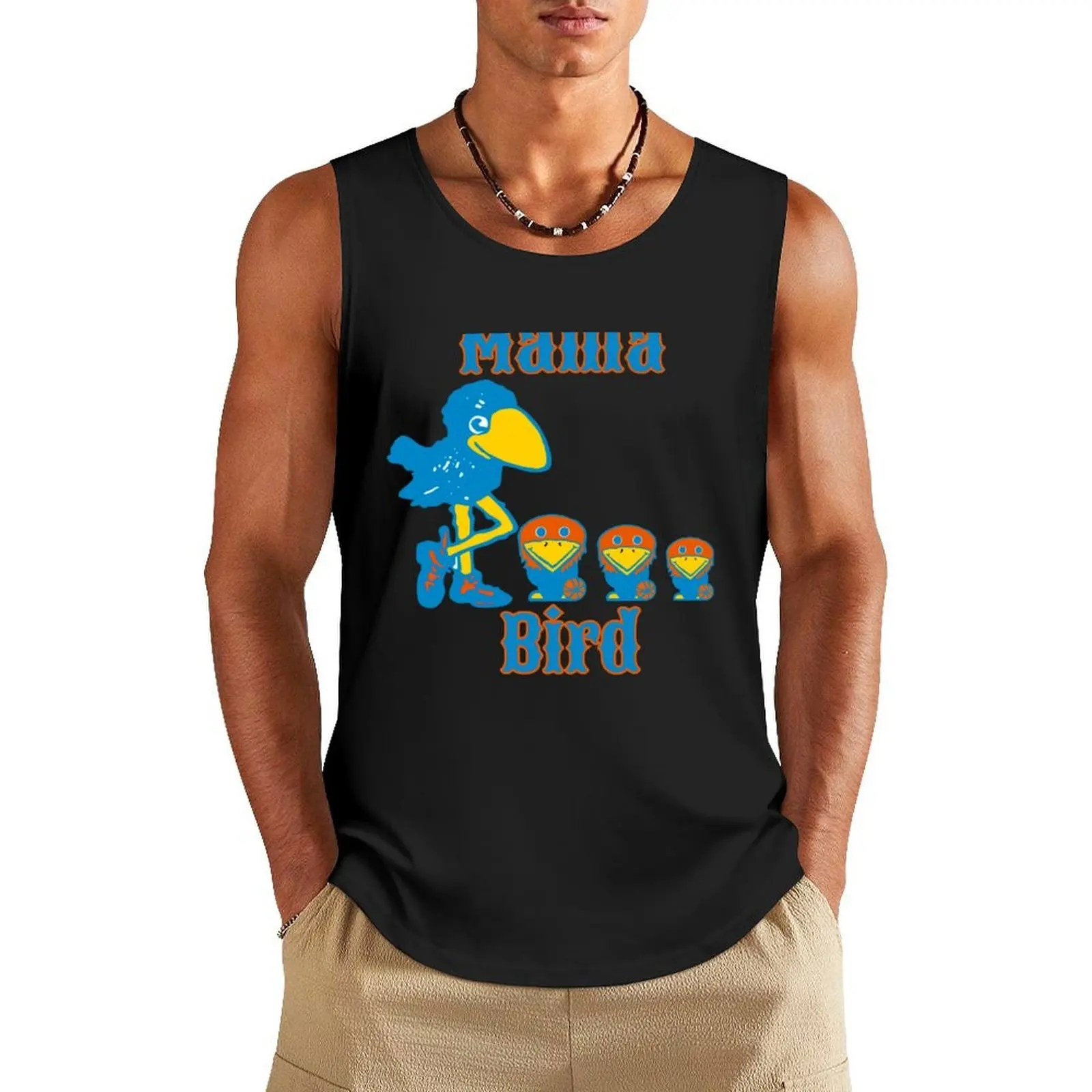 

KU Jayhawks Basketball Circus Font 1912 Mascot Mama Bird With Baby Jays Tank Top gym wear men sleeveless gym shirt man fitness