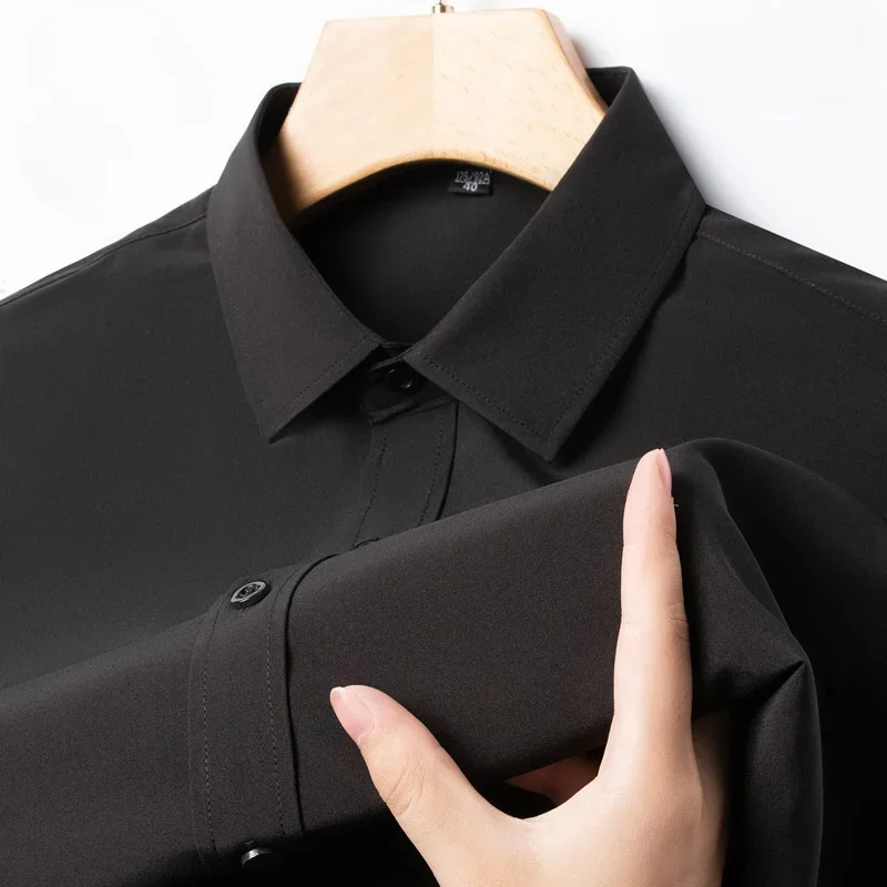 New Anti-Wrinkle Men's Shirts Long Sleeve Dress Shirts For Men Slim Fit Social Business Blouse White Blue Office Shirt S-4XL