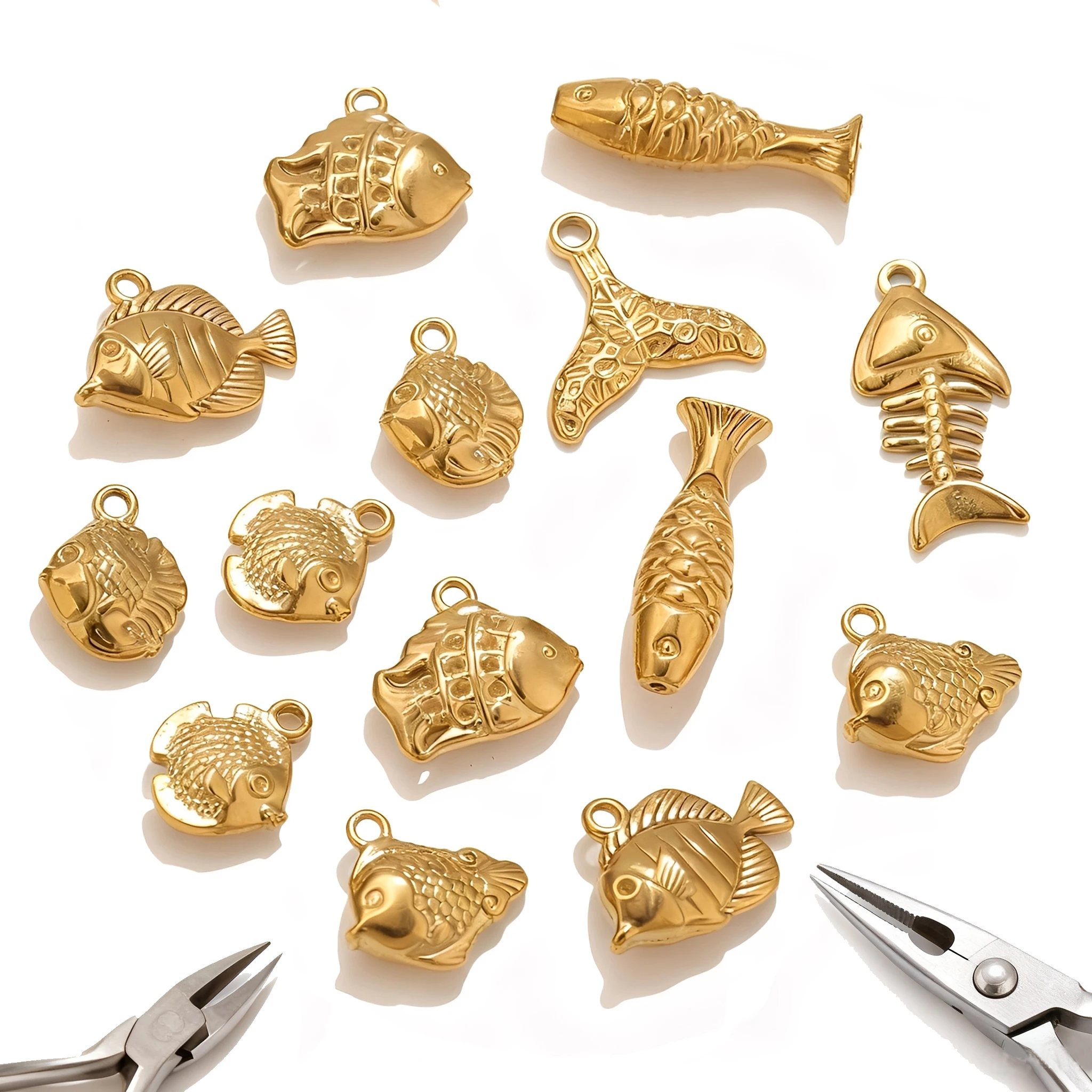 

5PCS 18K Gold Diverse Ocean Animal Charms Fish Starfish Stainless Steel Pendants for DIY Jewelry Earring Necklace Making Finding