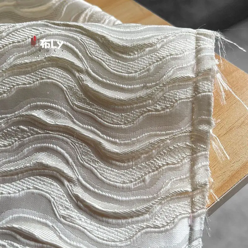 Beige Curved Stripe 3D Jacquard Fabric High Quality For Hat Coat Pants Fashion Designer Clothing Material